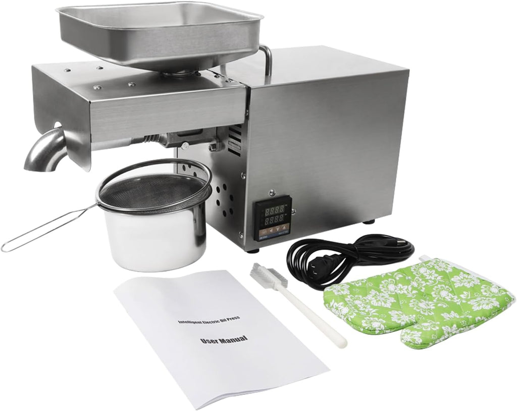 1500W Commercial Oil Press Machine Oil Expel, Food Grade Stainless Steel Nuts Seeds Oil Pressing Machine Electric Automatic Cold Hot with Intelligent Control Panel and LCD Touch Screen, Oil Extractor