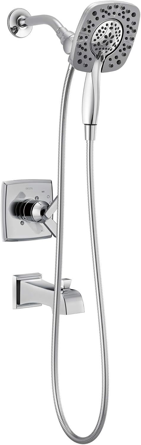 Delta Faucet Ashlyn 17 Series Dual-Function Tub and Shower Trim Kit with 2-Spray Touch-Clean In2ition 2-in-1 Hand Held Shower Head with Hose, Chrome T17464-I (Valve Not Included)