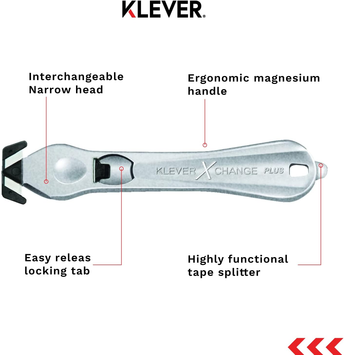 Klever X-Change PLUS box cutter w/Narrow Cut, Utility Knife, Carbon Steel Blade, Lightweight Ergonomic Magnesium Handle, 10/pk (PLS-300XC-20)