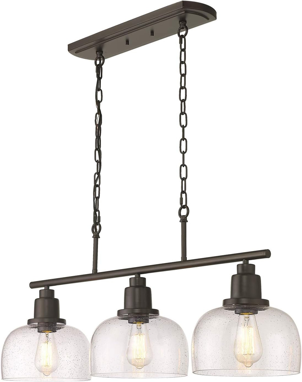 EAPUDUN 3-Light Kitchen Island Light, 35.4' Farmhouse Chandelier for Dining Room Pool Table Pendant Light, Black Finish with Seeded Bubble Glass, PDA1125-ORB