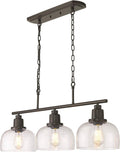 EAPUDUN 3-Light Kitchen Island Light, 35.4' Farmhouse Chandelier for Dining Room Pool Table Pendant Light, Black Finish with Seeded Bubble Glass, PDA1125-ORB