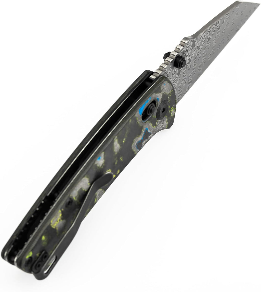 KANSEPT Elite Main Street Pocket Knife, 3.36'' Damascus Tanto Blade, Gecko Camo Carbon Handle with Thumb Stud,Clip for EDC, Men Gift Camping Survival Folding knives K1015V5
