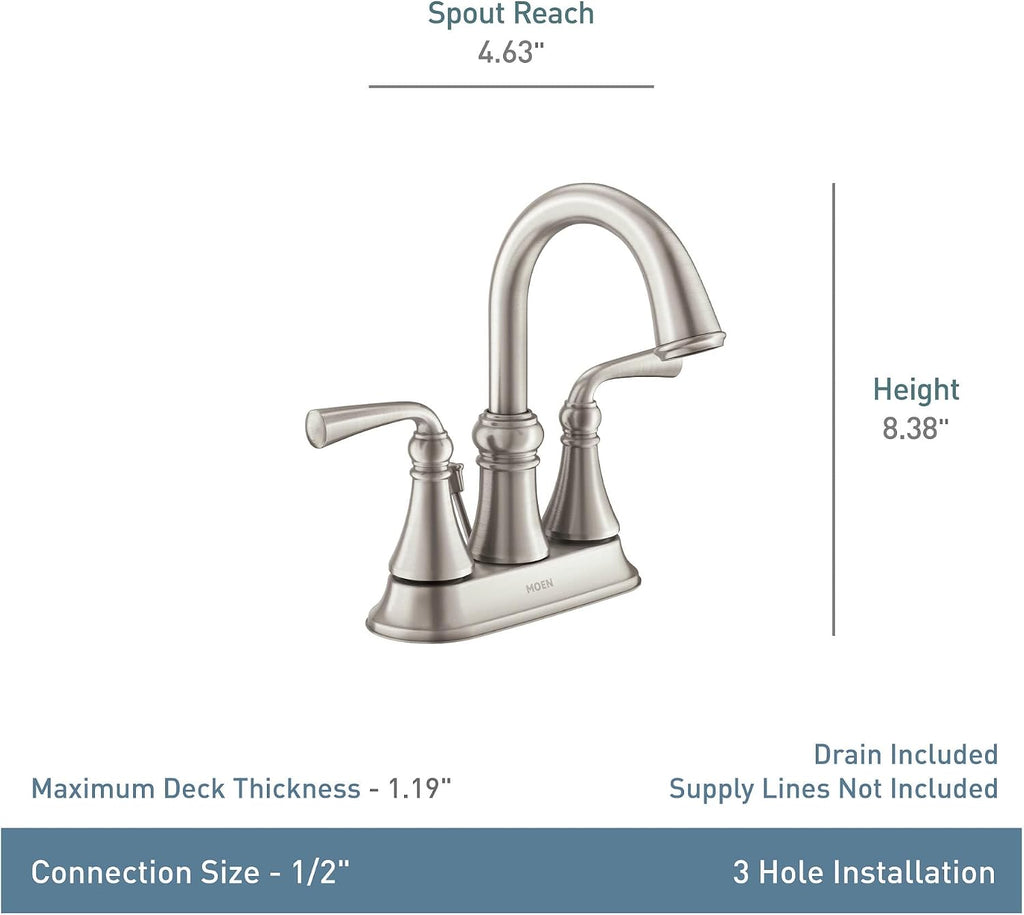 Moen Wetherly Spot Resist Brushed Nickel Two-Handle Centerset Bathroom Faucet with Drain Assembly, WS84850SRN