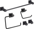 KIBI Cube Bathroom Hardware Set, 5-Piece Accessories Set | 18' Towel Bar, Towel Ring, Toilet Paper Holder, 2 Robe Hooks | Solid Brass Wall Mounted Bathroom Fixtures | Matte Black, C-KBA15-5-4
