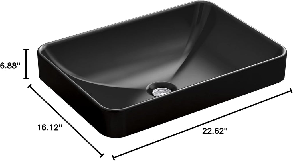 Kohler 5373-7 Bathroom Sink Vox Rectangle Vessel, Black