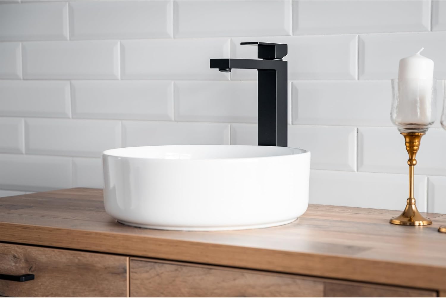 Lava Odoro Matte Black Vessel Sink Faucet, Tall Single Handle Bathroom Faucet Single Hole Bowl Sink Faucet Lavatory Vanity Faucet with Pop up Drain Assembly, BF307-MB-T