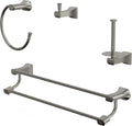 4-Piece Brushed Nickel Bathroom Hardware Set, 304 Stainless Steel Rustproof Wall Mounted, 24 Inch Double Towel Rack, Towel Ring, Robe Hook, Toilet Paper Holder