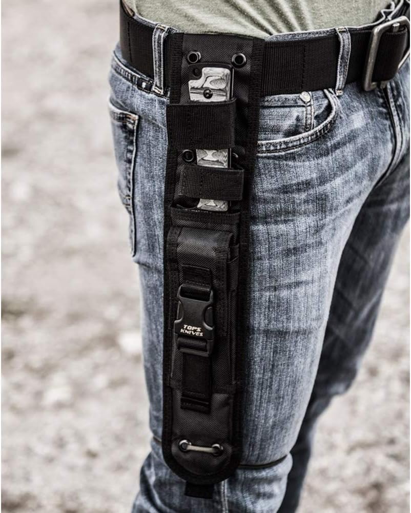 Tops Knives Prather War Bowie Full Tang Fixed Blade- Black Traction Coating Blade Finish- Black Ballistic Nylon Sheath