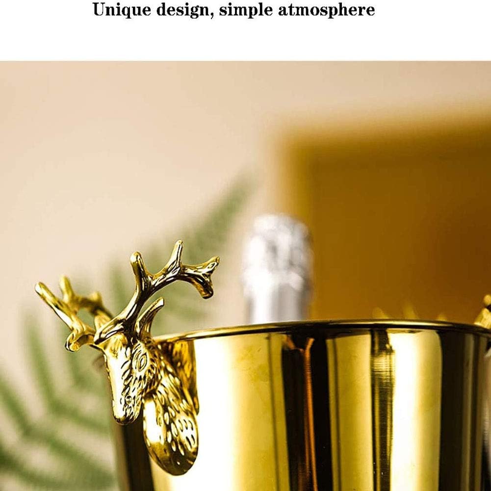 Ice Cube Storage Metal ChampagneStainless Steel Plated Ice Bucket Deer Head Shandle Ice Bucket Suitable for Beer, Wine and Cocktail Parties/Gold/3L (Silver 5L)
