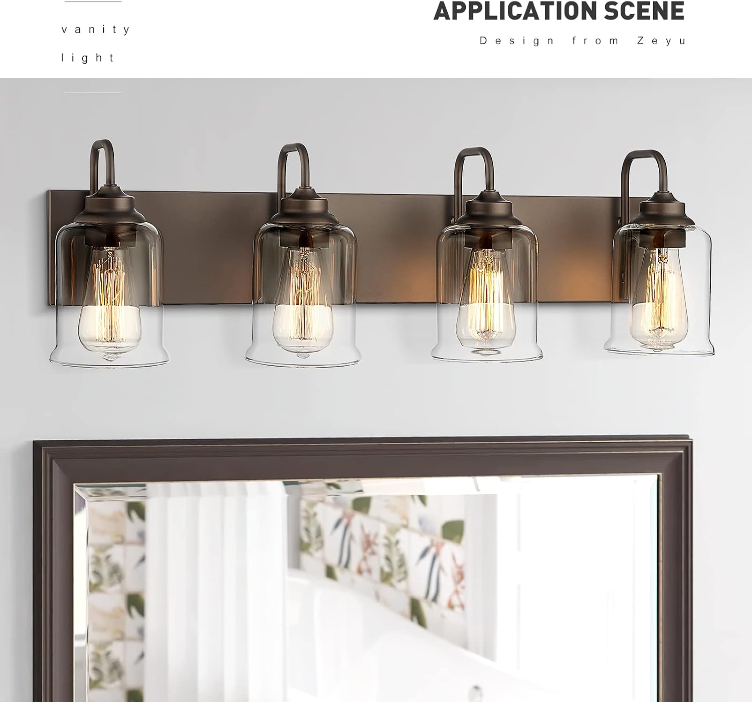 zeyu 28.5' Oil Rubbed Bronze Bathroom Light Fixtures, 4-Light Farmhouse Vanity Wall Lights with Clear Glass Shade, ZSL72B-4W ORB