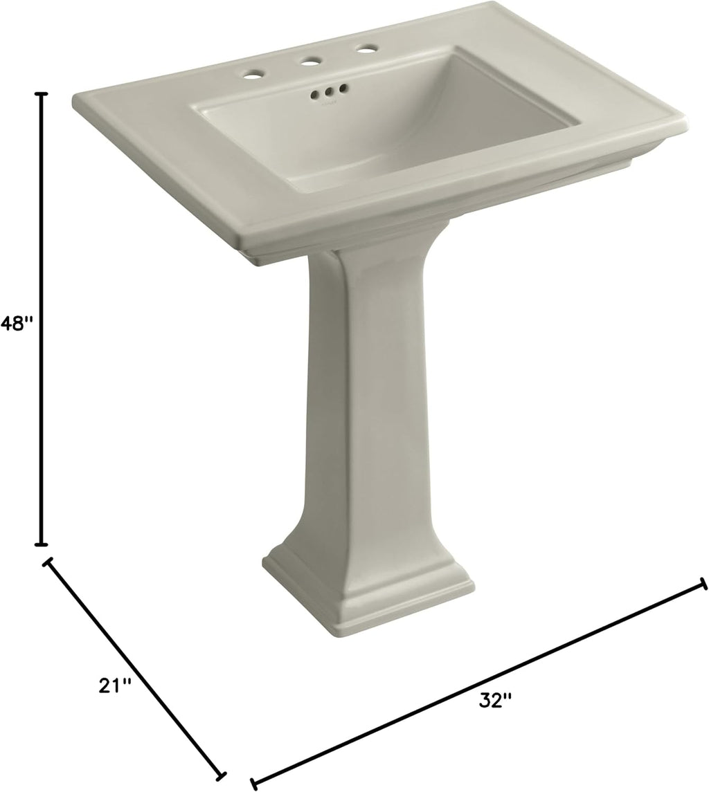Kohler K-2268-8-G9 Memoirs Pedestal Lavatory with 8' Centers and Stately Design, Sandbar
