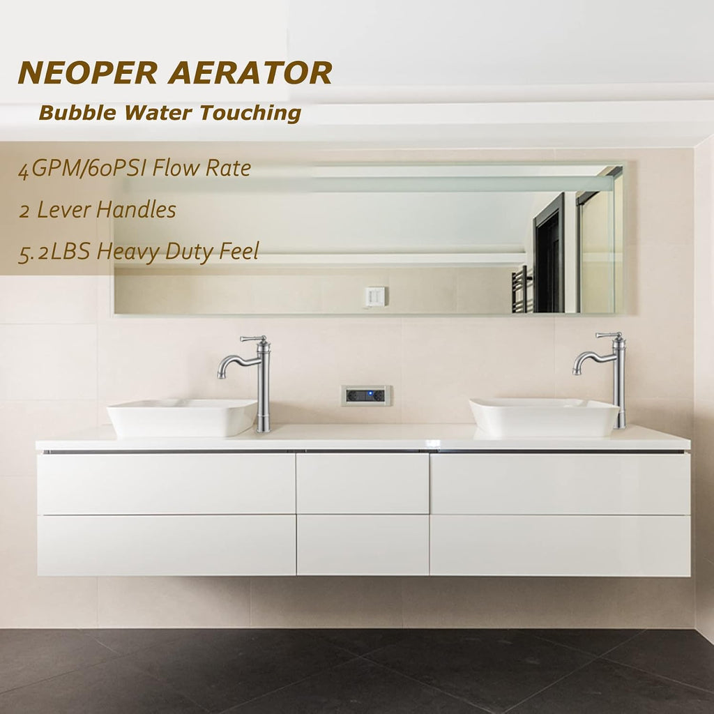 Vessel Sink Faucet Brushed Nickel Bathroom Tall Faucet Single Hole Deck-Mount Pop up Drain Assembly Without Overflow Water Supply Lines Included