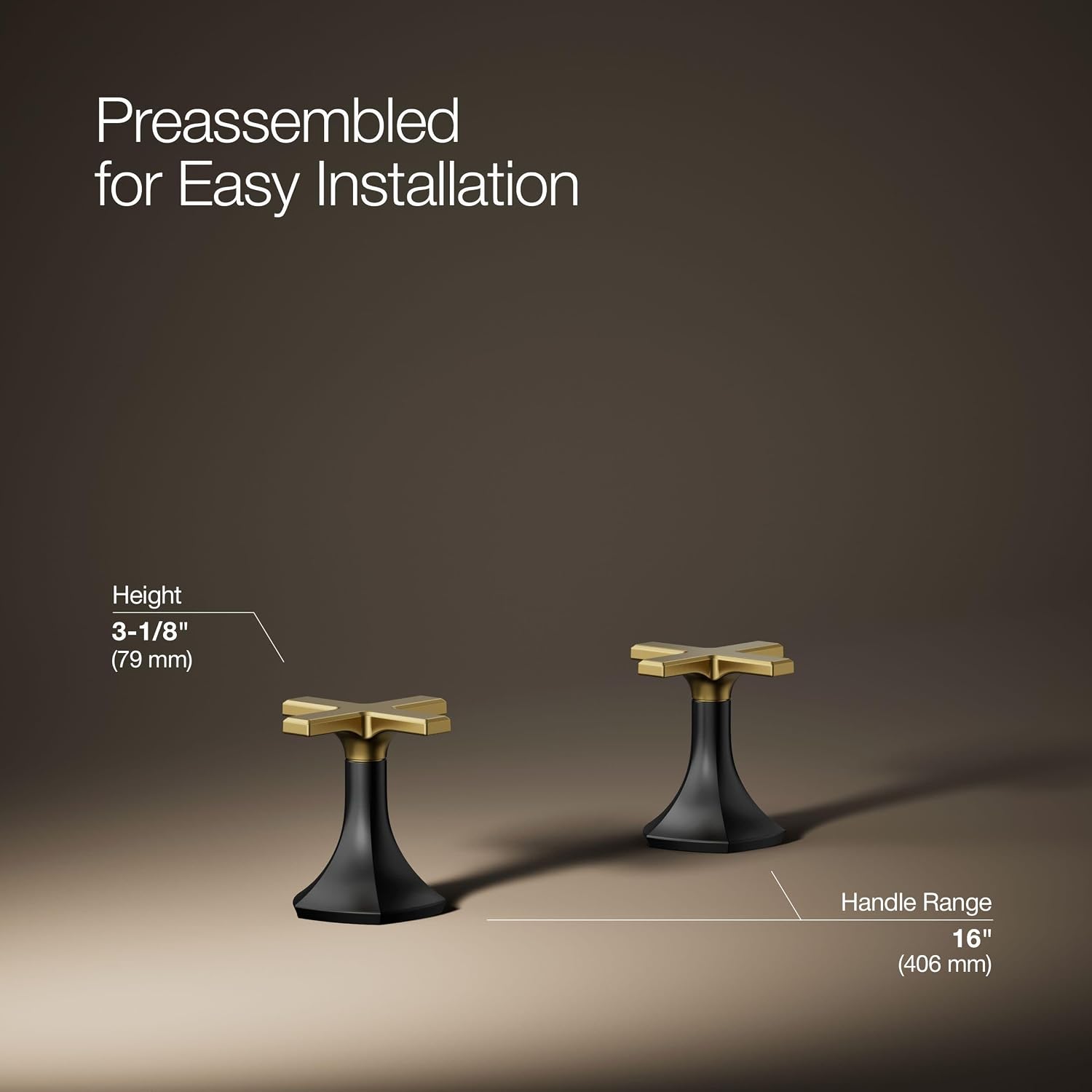 Kohler 27010-3-BMB OCCASION™ Cross bathroom sink faucet handles, Matte Black w/Moderne Brass