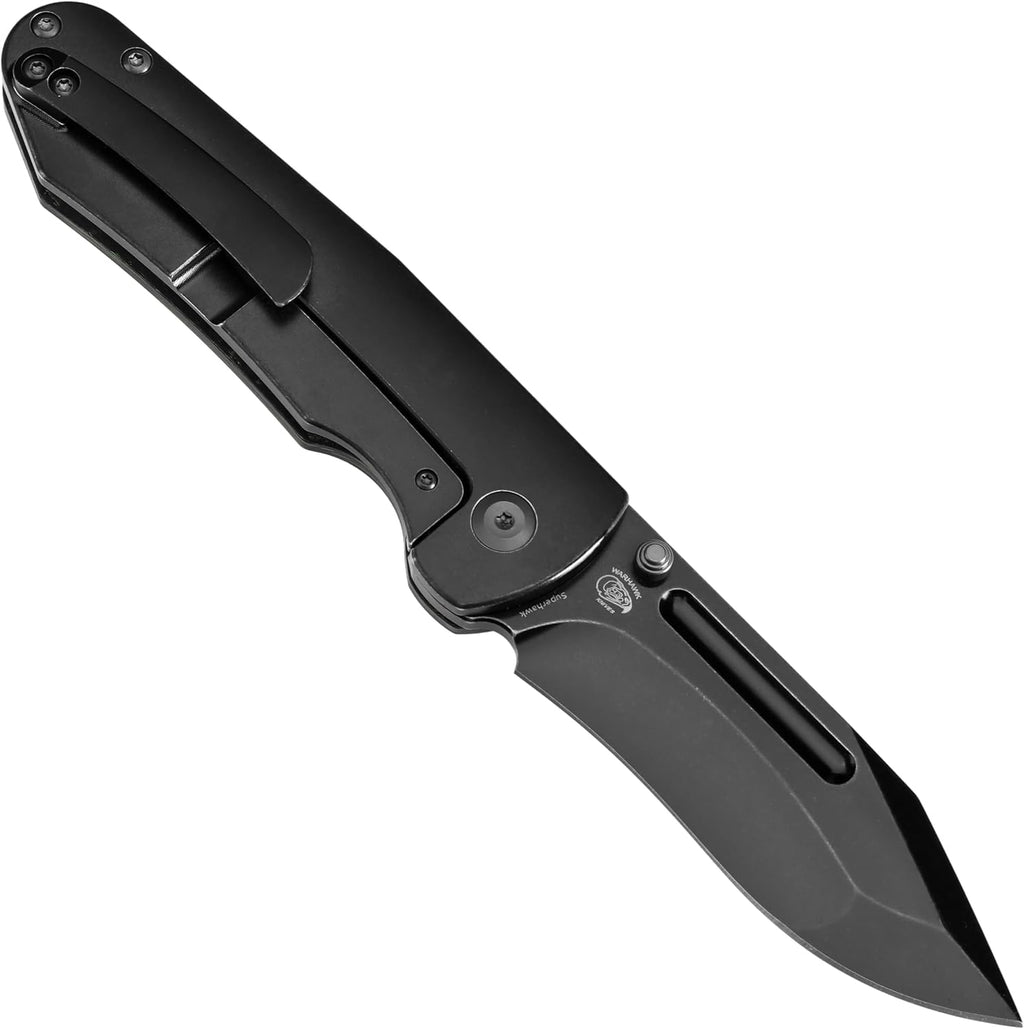 KANSEPT Superhawk Pocket Knives, 3.89''Blackwash CPM S35VN Steel Sharp Blade, Black Titanium with Green Carbon Fiber Handle, Thumb Stud for Edc and Outdoor, 9.03'' Camping Folding Hiking Knive K1084B4