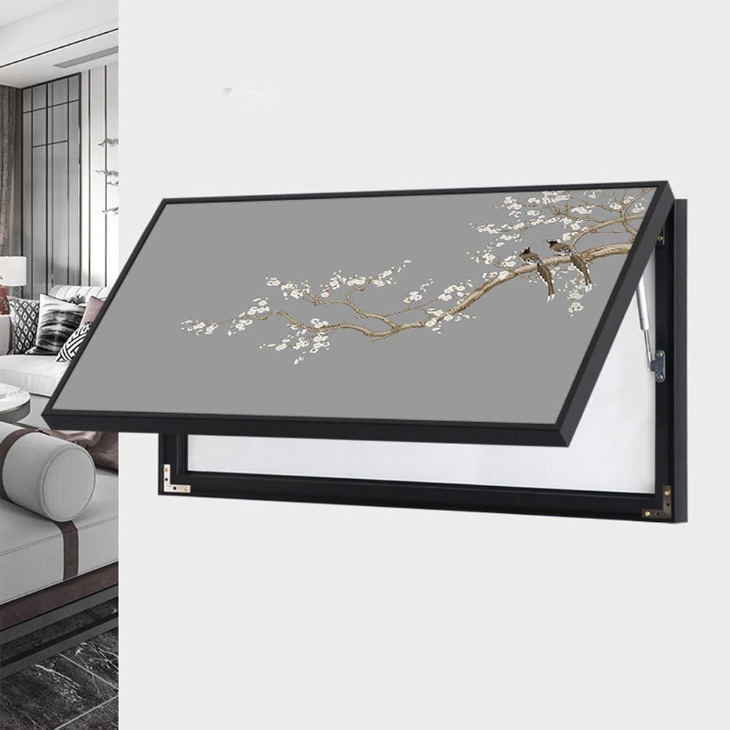 JHDXL Wall Mounted Electrical Panel Cover, Chinese Style Wall Art to Cover, with Hydraulic Rod Support, for Bedroom, Living Room(Black,120 * 60cm/47.2 * 23.6in)
