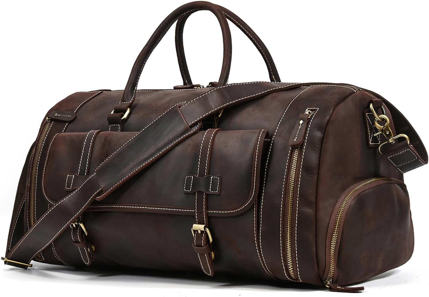 LUUFAN Full-grain Genuine Leather Travel Bag Large Capacity Duffel Luggage Bag with Shoe Compartment, Men Women Shoulder Handbag for Weekend Holiday Business Trip