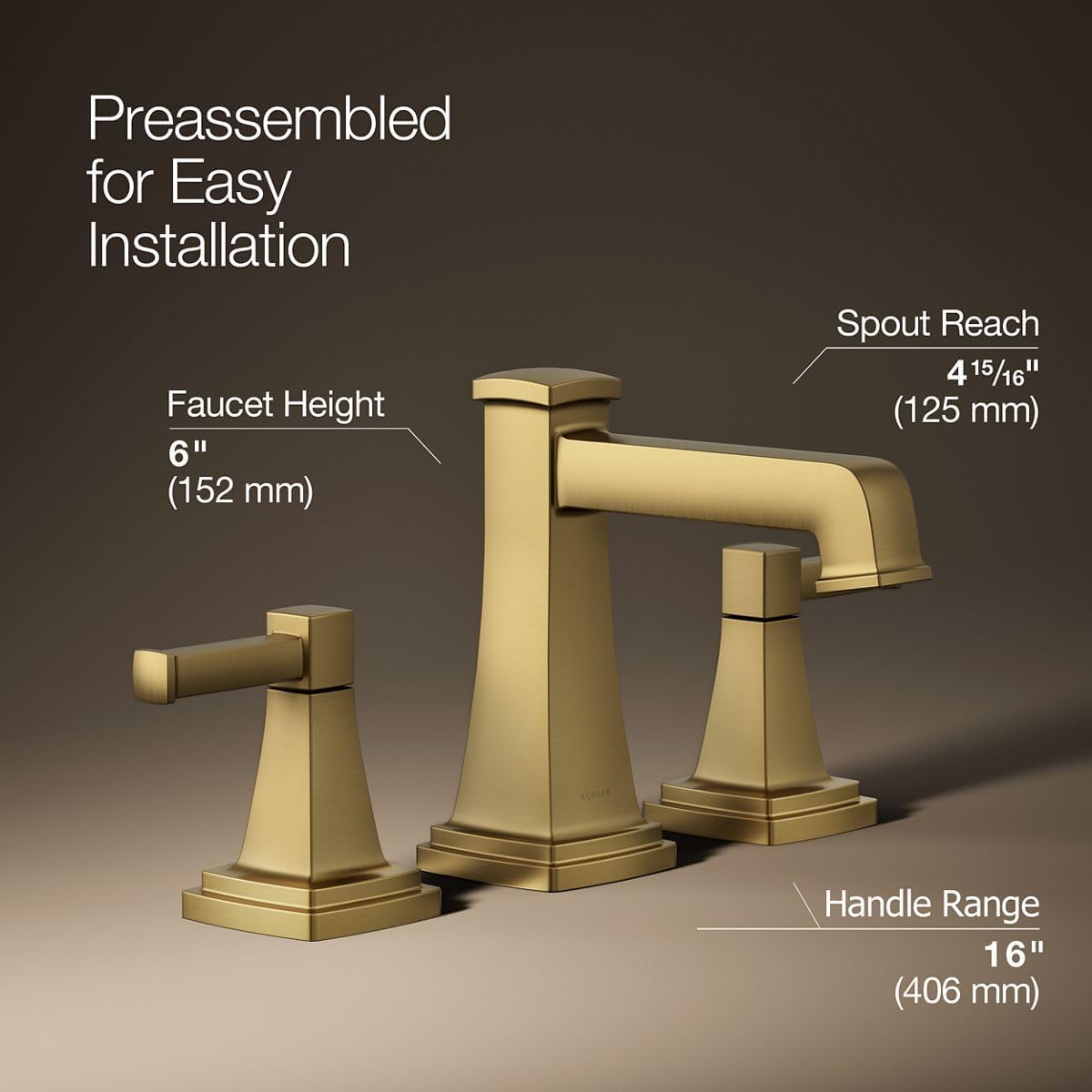 Kohler K-27399-4 Riff 1.2 GPM Widespread Bathroom Faucet - Vibrant Brushed Moderne Brass