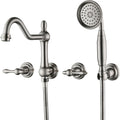 SUMERAIN Brushed Nickel Wall Mount Bathtub Faucet with Handheld Sprayer Traditional Tub Filler with Rough-in Valve