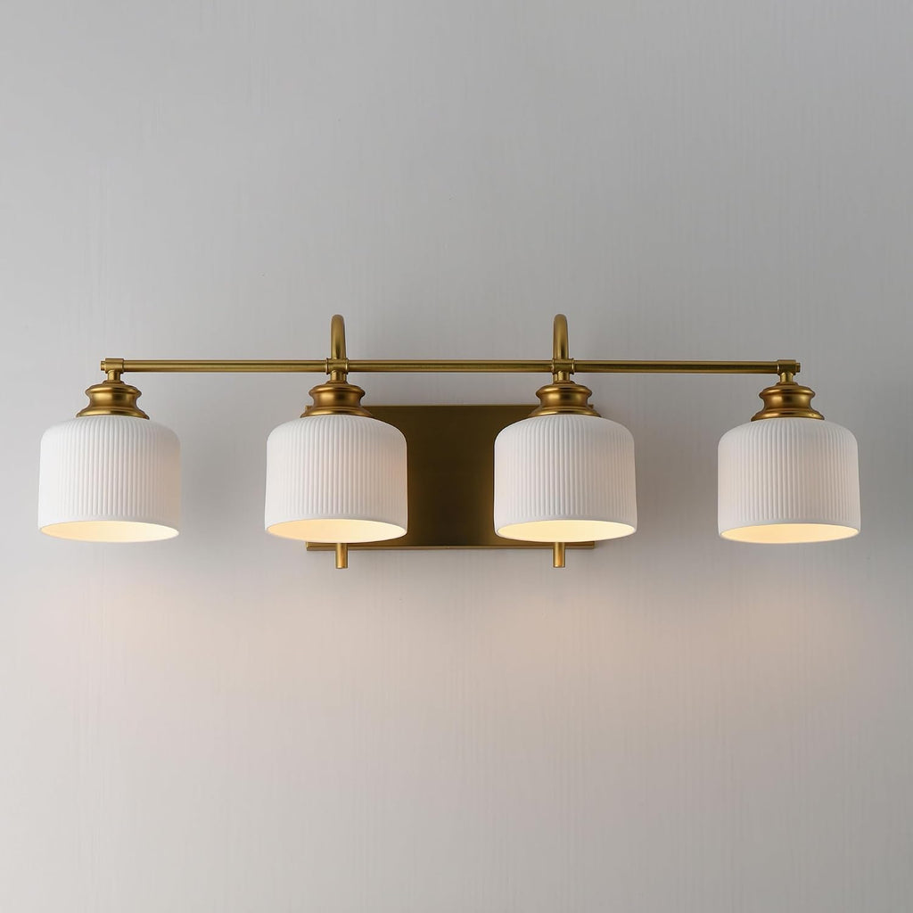 Maxim Lighting Bisque 4-Light Bath Vanity Light | Oil Rubbed Bronze Steel Finish | White Glass Shade | Modern Indoor Light Fixture | Ideal for Bathrooms & Powder Rooms | 21494WTOI
