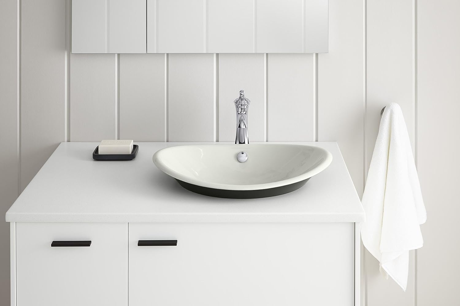 KOHLER K-5403-P5-0 Iron Plains Wading Pool Oval Bathroom Sink with Iron Black Painted Underside, White