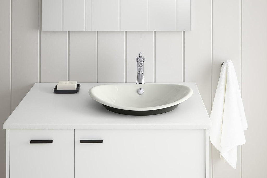 KOHLER K-5403-P5-20 Iron Plains Wading Pool Oval Bathroom Sink with Iron Black Painted Underside, Suede