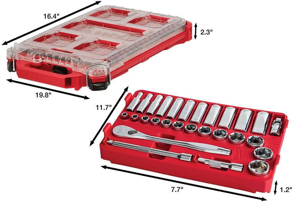 Mechanics Tool Set, Socket Set, Ratchet Wrenches Set, for Milwaukee Tool 48-22-9481 3/8' Drive Ratchet & Socket Set W/Packout -28PC