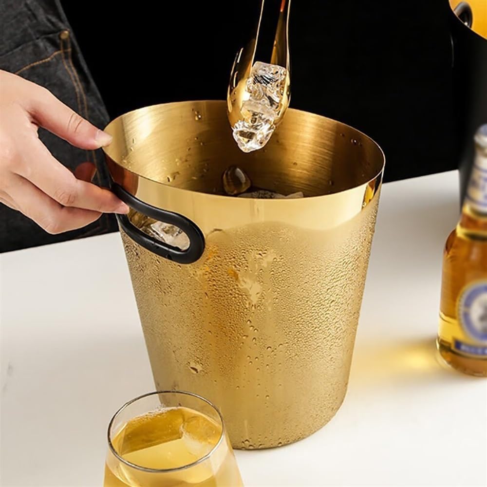 Stainless Steel Ice Bucket 5L Golden Champagne and Wine Bucket Cooler Ice Buckets for Drinks and Parties(Gold)