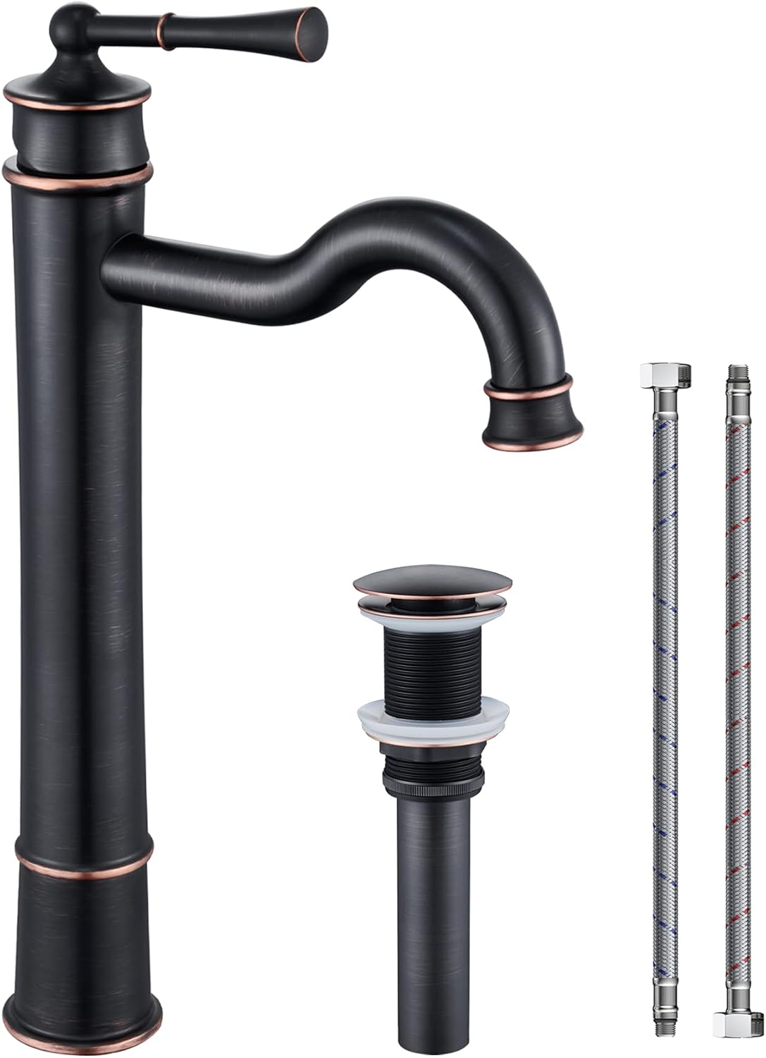 Vessel Sink Faucet ORB Bathroom Tall Faucet Single Hole Deck-Mount Pop up Drain Assembly Without Overflow Water Supply Lines Included