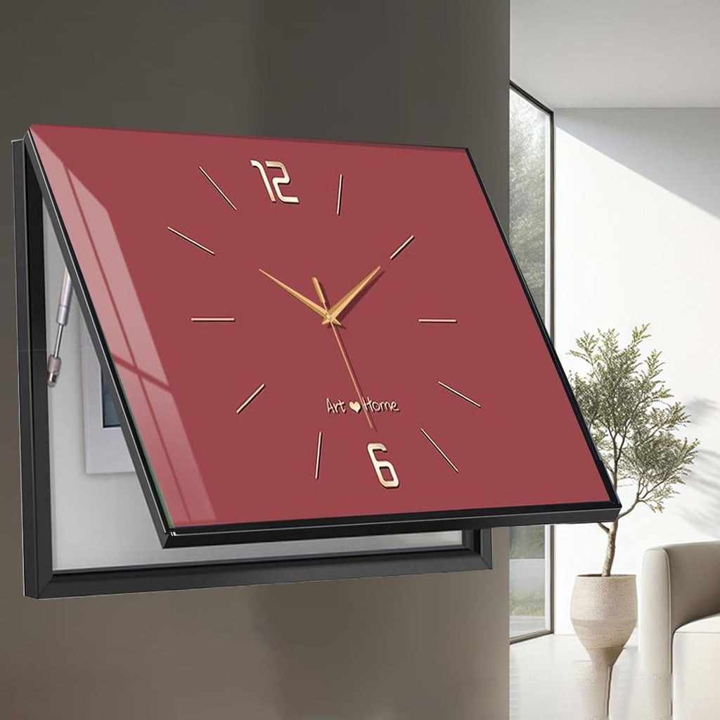 Decorative Meter Box Panel Cover for Hide Electric Box, Horizontal Breaker Box Cover Clock, Electrical Panel Lid for Indoor/Kitchen/Farmhouse(Red,55x45cm(21 5/8x17 3/4'))