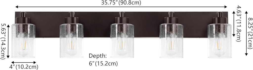 JONATHAN Y 36' Oil Rubbed Bronze/Clear 5-Light Modern LED Vanity Light for Bathroom Mirror, Mid-Century Wall Sconce with Clear Seeded Glass Shades, Contemporary Iron Fixture, LED Bulbs (JYL7620E)