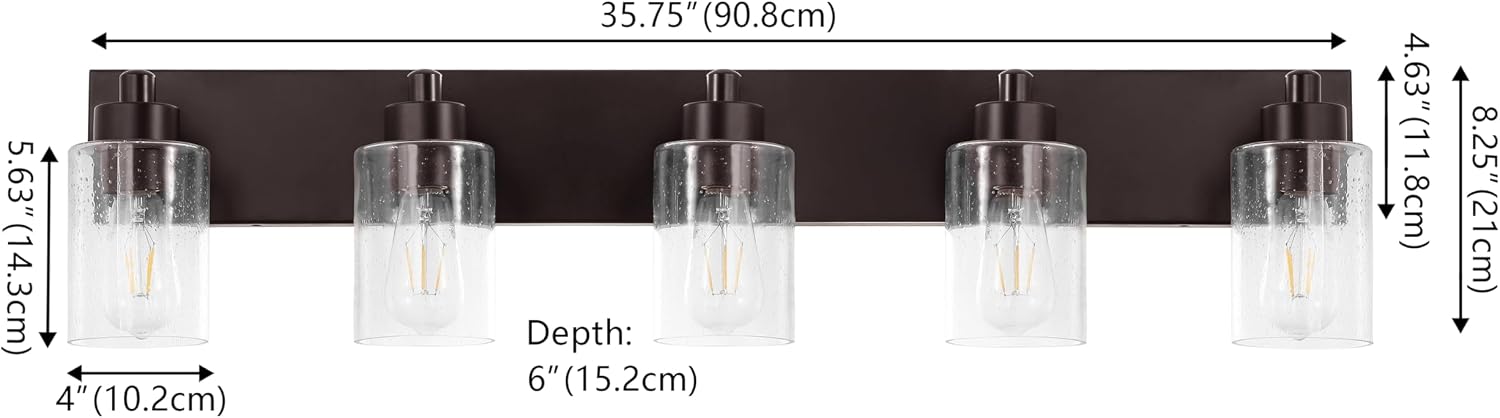 JONATHAN Y 36' Oil Rubbed Bronze/Clear 5-Light Modern LED Vanity Light for Bathroom Mirror, Mid-Century Wall Sconce with Clear Seeded Glass Shades, Contemporary Iron Fixture, LED Bulbs (JYL7620E)
