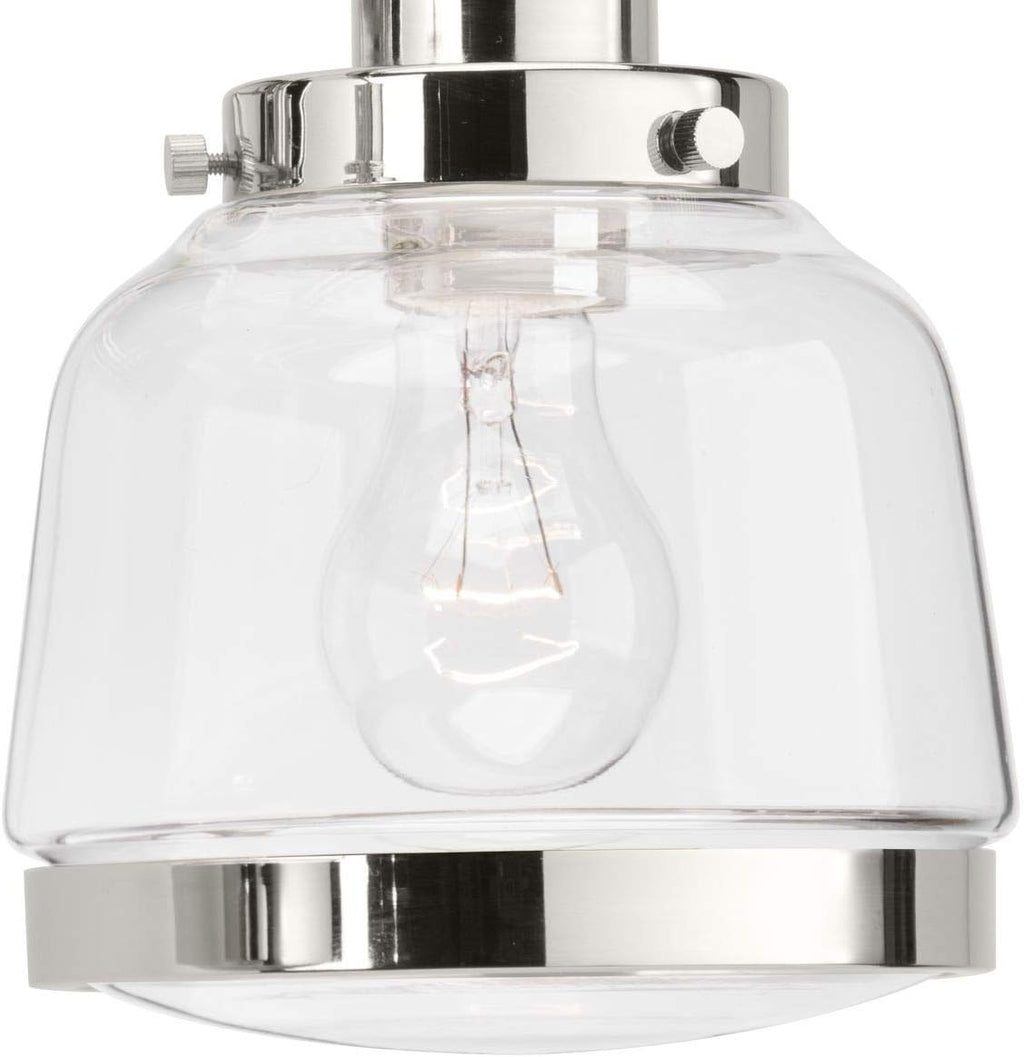 Progress Lighting P300081-104 Judson Collection Clear Glass Farmhouse Bath Vanity Light, 2-Light, Polished Nickel