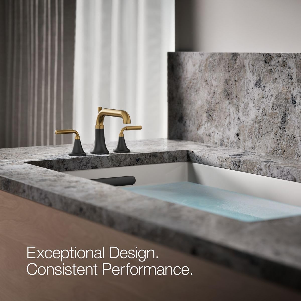 Kohler T26440-4-BMB Tone™ Deck-Mount Bath Faucet Trim with Diverter, Matte Black with Brushed Moderne Brass