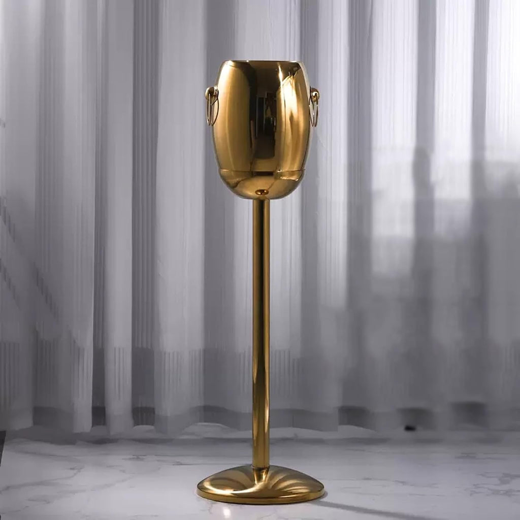 Ice Bucket Ice Bucket and Ice Bucket Stand Set, Stainless Steel Standing Ice Bucket Ice Cube Container, Wine Bucket Champagne Ice Bucket for Wine Beer KTV Club Bar BBQ Party Wedding, Golden Wine Chill