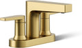 KOHLER K-97031-4-2MB Taut Centerset Bathroom Sink Faucet, 1.2 GPM, Two-Handle Faucet, Minimalist Design, Corrosion Resistant, Vibrant Brushed Moderne Brass