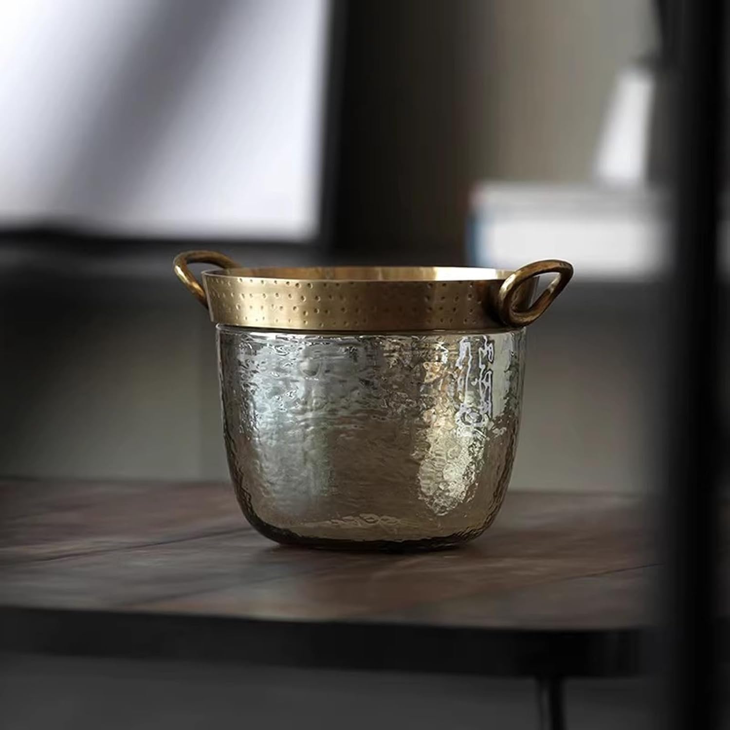 Ice Cube Trays Luxury Glass Ice Bucket with Gold Copper Edge Decoration Retro Style Handmade Metal Insulated Ice Bucket, Great for Home Bar, Chilling Beer, Champagne, Wine Bottle Ice Bucket For Party