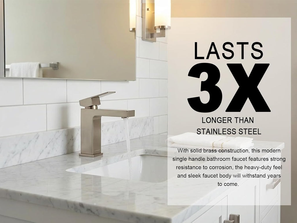 Lava Odoro Single Hole Bathroom Faucet, Brushed Nickel Bathroom Sink Faucet Single Handle Vanity Faucet with Pop up Drain Assembly, Deck Plate Included, BF307-BN