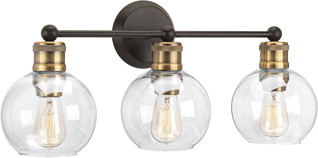 Hansford Collection 3-Light Clear Glass Coastal Bath Vanity Light Antique Bronze