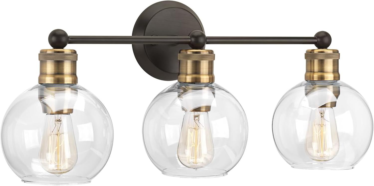 Hansford Collection 3-Light Clear Glass Coastal Bath Vanity Light Antique Bronze