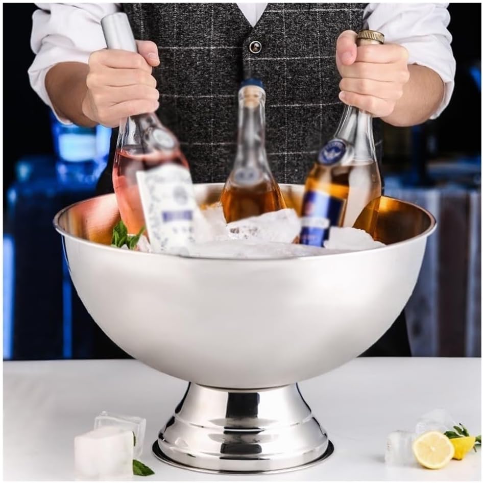 Ice Bucket 13.5L Stainless Steel Insulated Metal Ice Bucket, Large Ice Buckets for Parties, Beverage Tub/Ice Bucket Champagne Buckets for Business and Family Party(Silver)