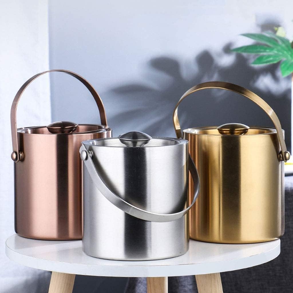 Ice Bucket Champagne Bucket Stainless Steel Ice Bucket Double Thermal Insulation Ice Buckets with Lid Champagne Bucket for Bar Ice Buckets for Parties (Color : Gold, Size : 2L) (Rose Gold 2L)
