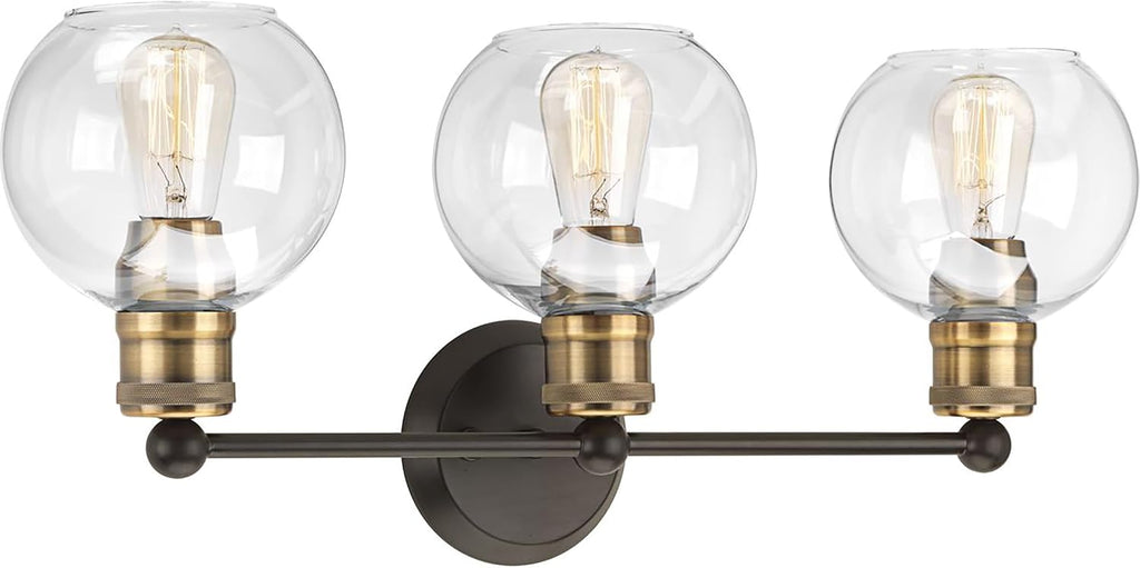 Hansford Collection 3-Light Clear Glass Coastal Bath Vanity Light Antique Bronze