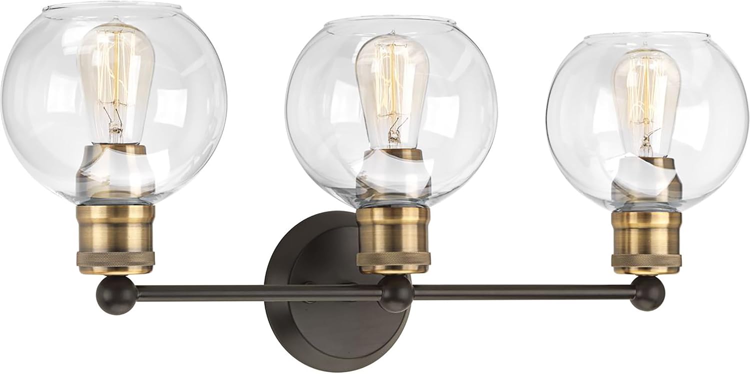 Hansford Collection 3-Light Clear Glass Coastal Bath Vanity Light Antique Bronze