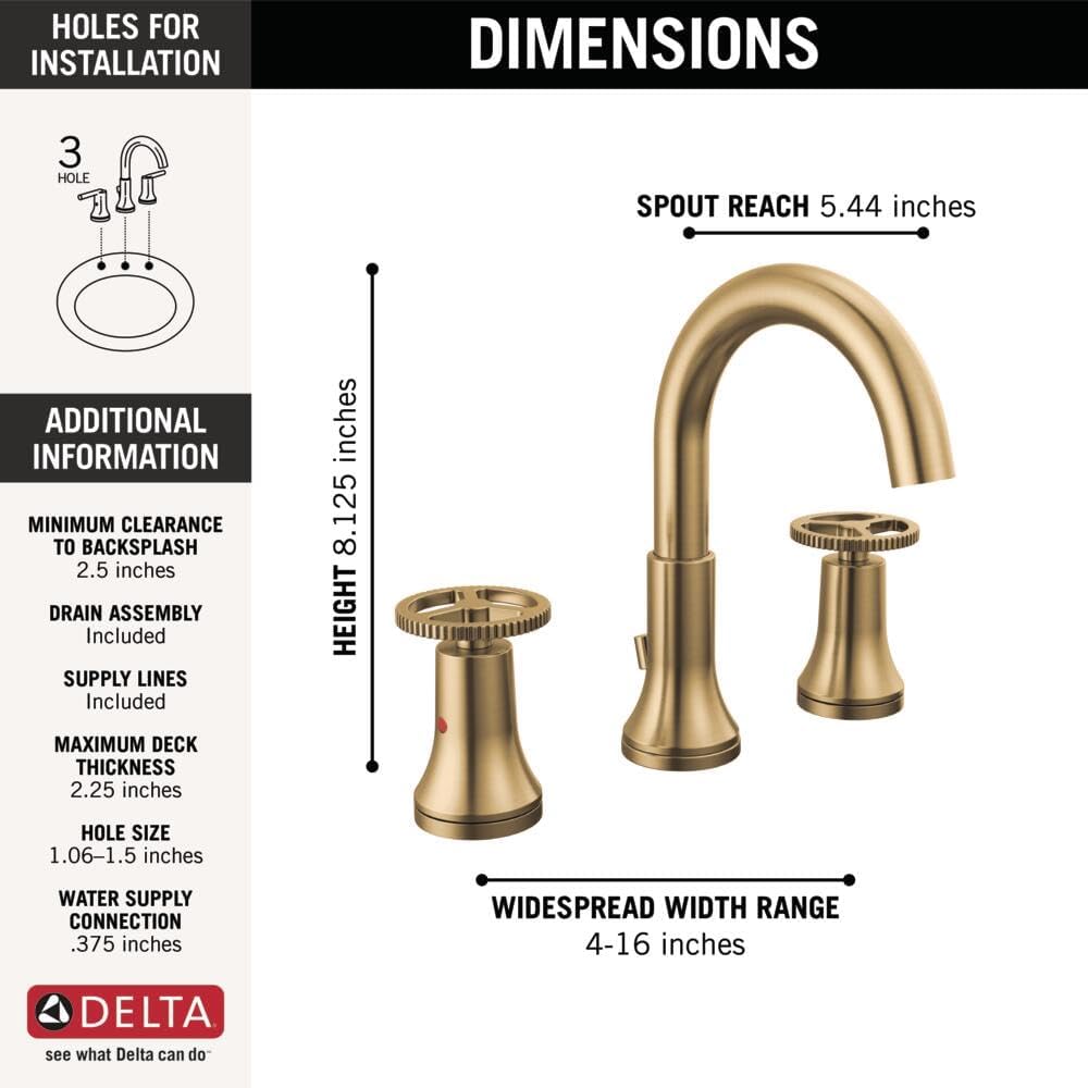 Delta Faucet Trinsic Widespread Bathroom Faucet 3 Hole, Gold Bathroom Faucet, Diamond Seal Technology, Metal Drain Assembly, Champagne Bronze 3558-CZMPU-DST