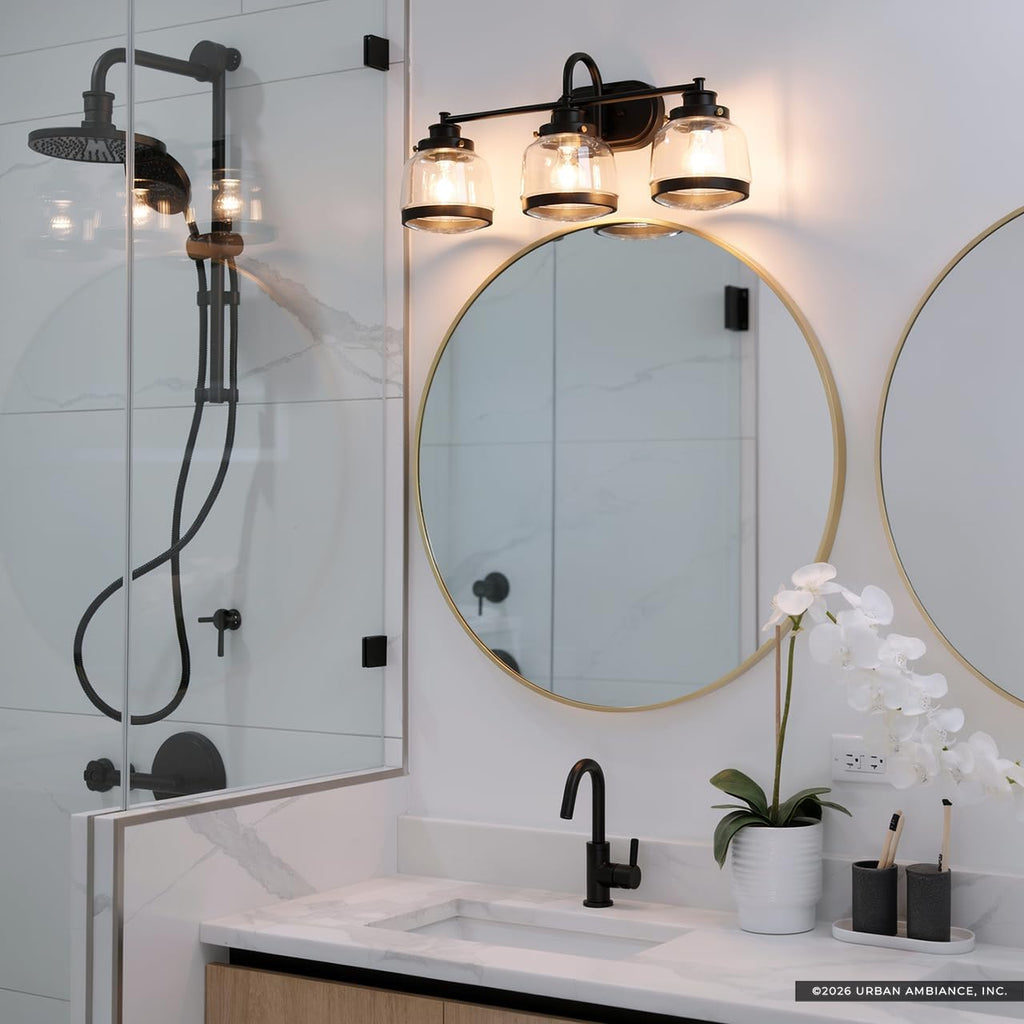 Urban Ambiance Luxury Industrial Chic Bathroom Vanity Light, Large Size: 11.25' H x 26' W, with Art Deco Style Elements, Olde Bronze Finish, UHP2539, Nottingham Collection