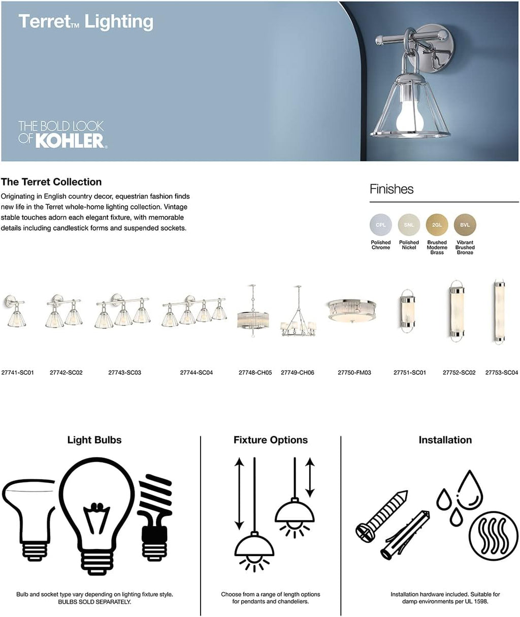 Kohler Lighting 27743-SC03 Terret 3 Light 24' Wide Bathroom Vanity Light - Vibrant Brushed Bronze