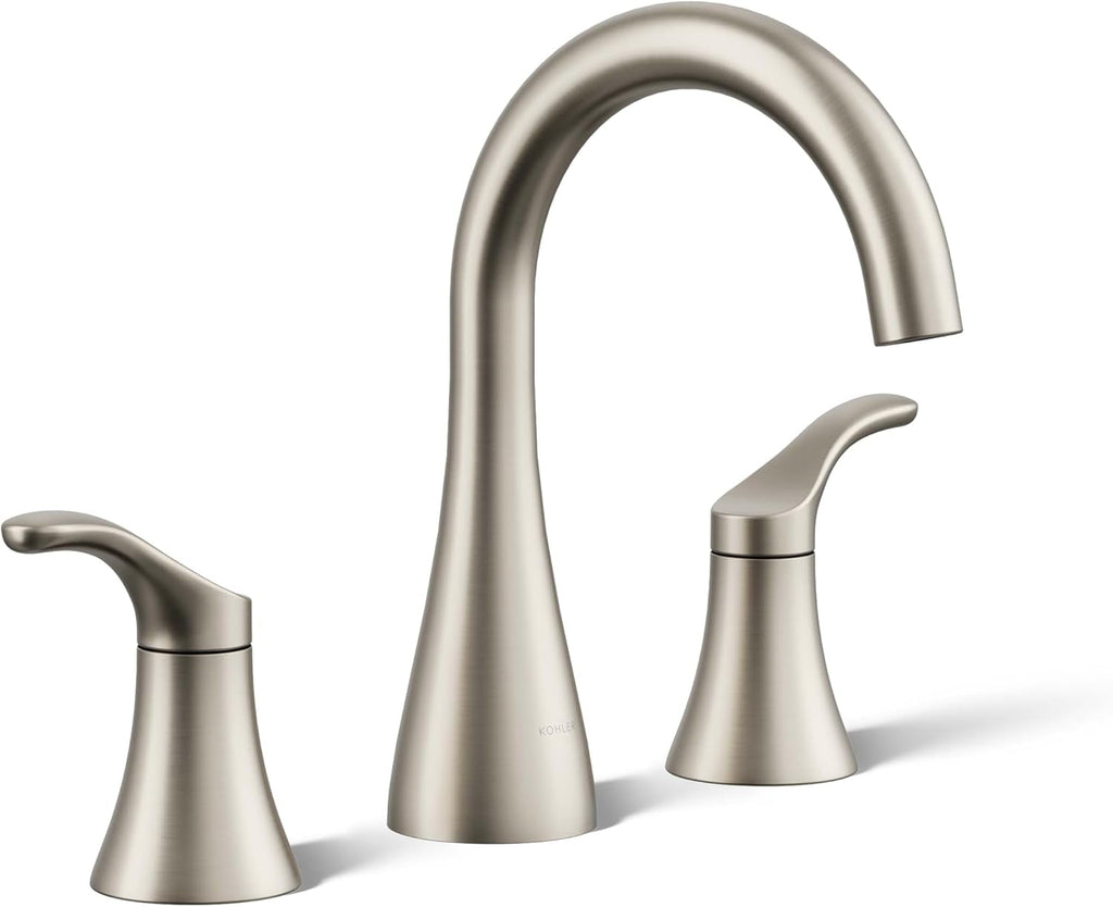KOHLER K-27390-4K-BN Simplice® Widespread Bathroom Sink Faucet, Bathroom Faucets with Two Lever Handles and Clicker Drain, 1.0 GPM, Vibrant Brushed Nickel