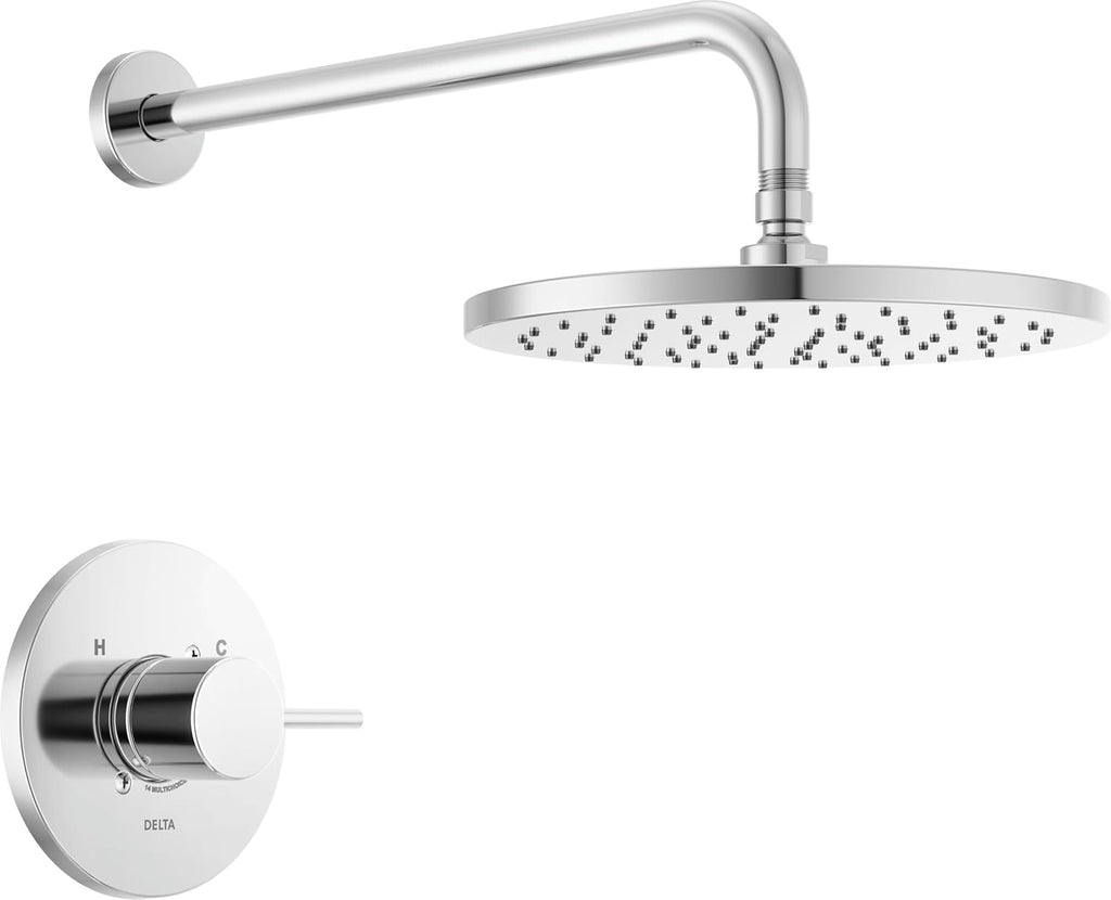 Delta Modern 14 Series Round Rain Shower Faucet Set, Chrome Shower Head and Handle Set, Valve Trim Kit, Chrome T14269-PP (Valve Not Included)
