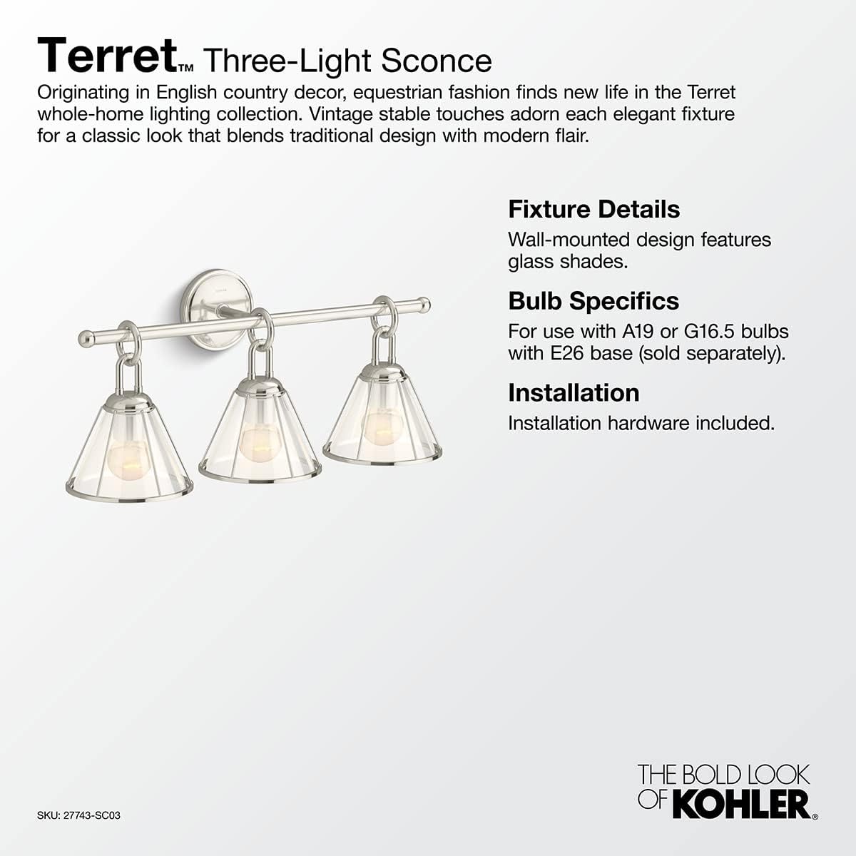 Kohler Lighting 27743-SC03 Terret 3 Light 24' Wide Bathroom Vanity Light - Vibrant Brushed Bronze