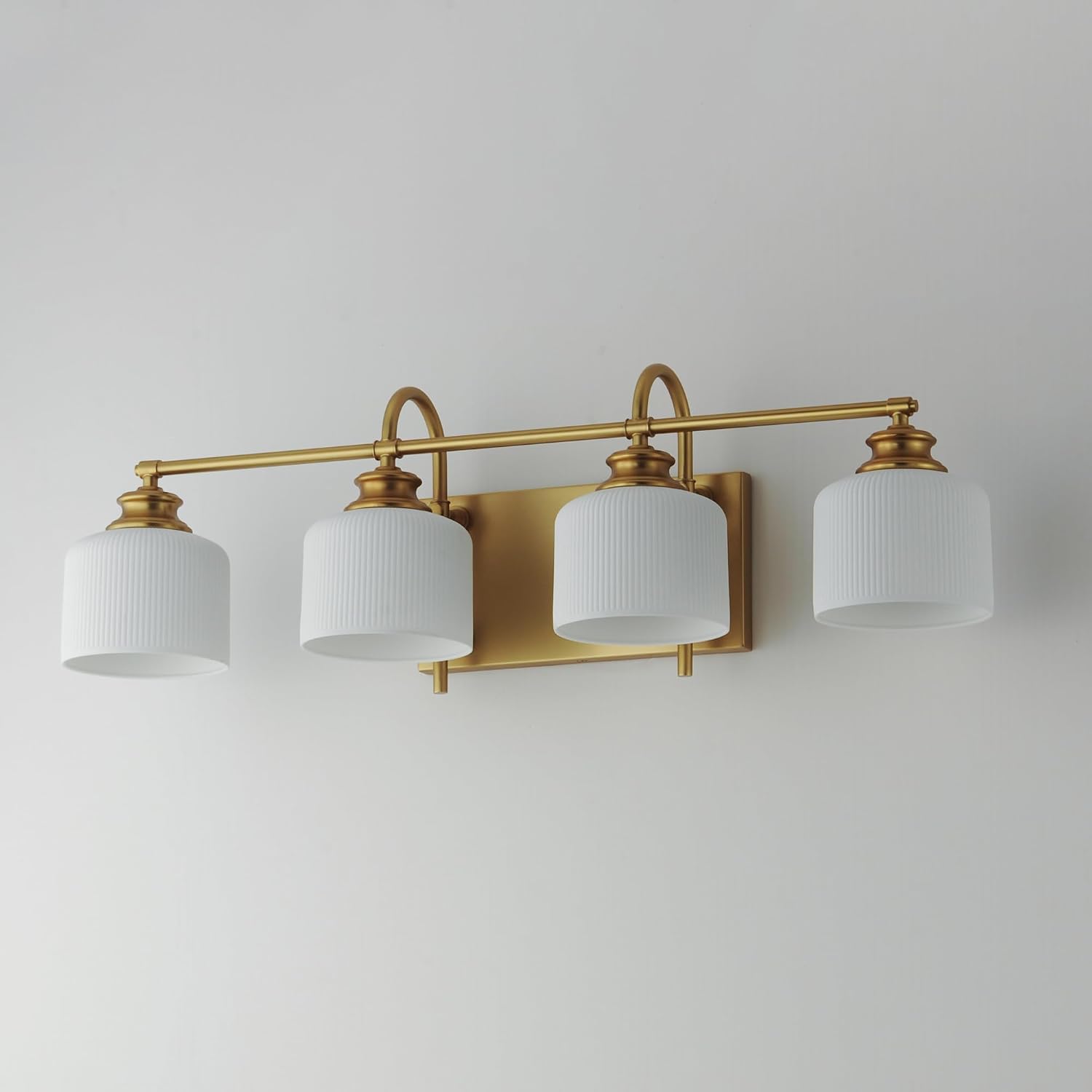 Maxim Lighting Bisque 4-Light Bath Vanity Light | Natural Aged Brass Steel Finish | White Glass Shade | Modern Indoor Light Fixture | Ideal for Bathrooms & Powder Rooms | 21494WTNAB